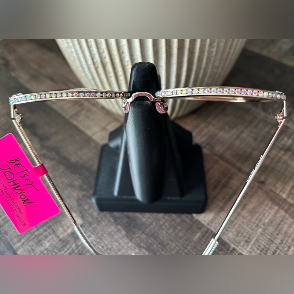 Betsey Johnson Rose Gold Frame Gradient Purple-Pink Lens Rhinestone Sunglasses - Picture 6 of 13